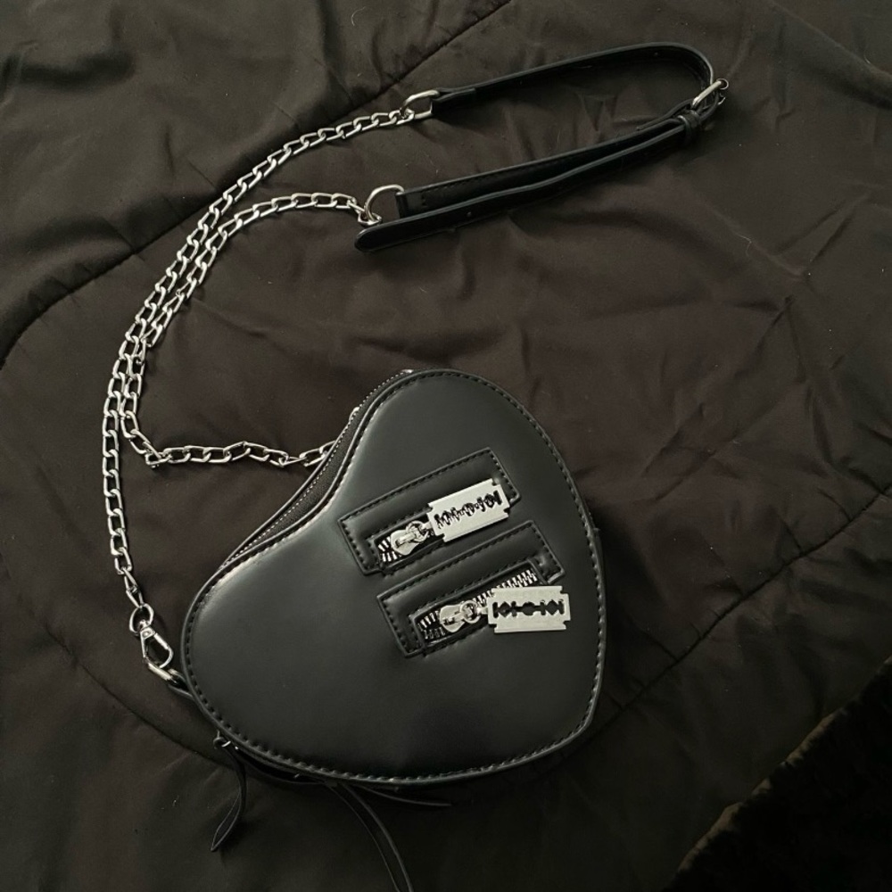 Heart-Shaped Black Bag with Chain Strap